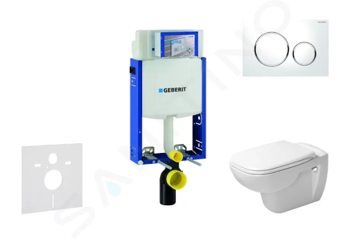 Geberit Kombifix Modul pro závěsné WC s tlačítkem Sigma20, bílá/lesklý chrom + Duravit D-Code - WC a sedátko, Rimless, SoftClose, 110.302.00.5 NH4