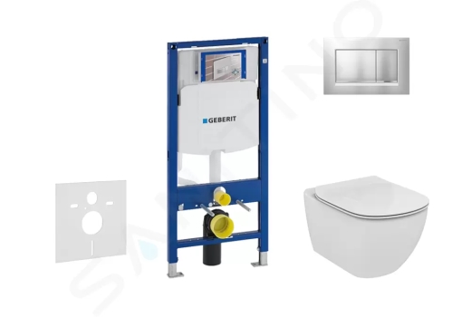 Geberit Duofix Modul pro závěsné WC s tlačítkem Sigma30, matný chrom/chrom + Ideal Standard Tesi - WC a sedátko, Aquablade, SoftClose, 111.300.00.5 NU7