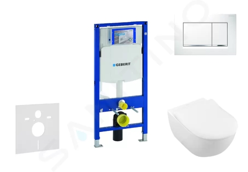 Geberit Duofix Modul pro závěsné WC s tlačítkem Sigma30, bílá/lesklý chrom + Villeroy Boch - WC a sedátko, DirectFlush, SoftClose, CeramicPlus, 111.300.00.5 NI5