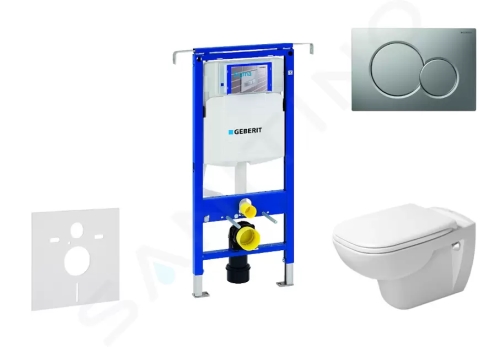 Geberit Duofix Modul pro závěsné WC s tlačítkem Sigma01, matný chrom + Duravit D-Code - WC a sedátko, Rimless, SoftClose, 111.355.00.5 NH3