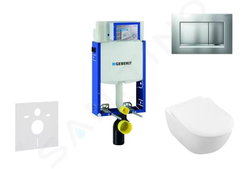 Geberit Kombifix Modul pro závěsné WC s tlačítkem Sigma30, matný chrom/chrom + Villeroy Boch - WC a sedátko, DirectFlush, SoftClose, CeramicPlus, 110.302.00.5 NI7