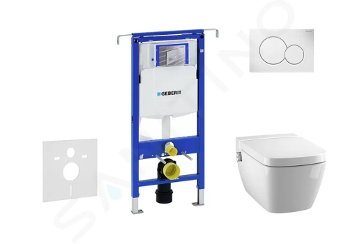 Geberit Duofix Modul pro závěsné WC s tlačítkem Sigma01, alpská bílá + Tece One - sprchovací toaleta a sedátko, Rimless, SoftClose, 111.355.00.5 NT1