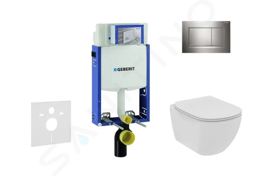 Geberit Kombifix Modul pro závěsné WC s tlačítkem Sigma30, lesklý chrom/chrom mat + Ideal Standard Tesi - WC a sedátko, Rimless, SoftClose, 110.302.00.5 NE6