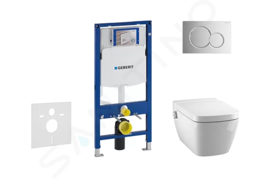 Geberit Duofix Modul pro závěsné WC s tlačítkem Sigma01, lesklý chrom + Tece One - sprchovací toaleta a sedátko, Rimless, SoftClose, 111.300.00.5 NT2