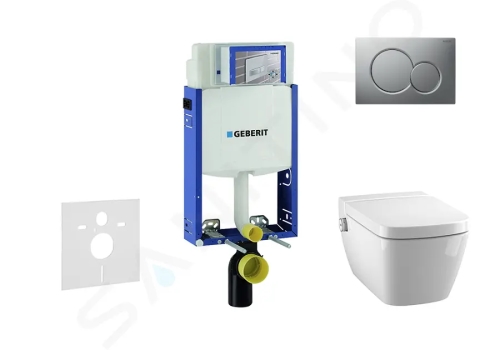 Geberit Kombifix Modul pro závěsné WC s tlačítkem Sigma01, matný chrom + Tece One - sprchovací toaleta a sedátko, Rimless, SoftClose, 110.302.00.5 NT3
