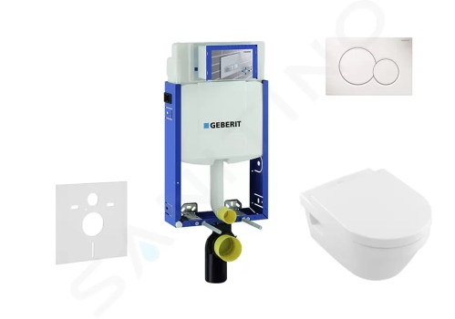 Geberit Kombifix Modul pro závěsné WC s tlačítkem Sigma01, alpská bílá + Villeroy Boch - WC a sedátko, DirectFlush, SoftClose, CeramicPlus, 110.302.00.5 NB1