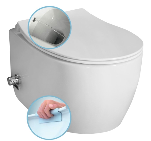 Isvea SENTIMENTI CLEANWASH závěsná WC mísa, Rimless, integrovaný ventil a bidet. sprška, 36x51cm, bílá, 10ARS1010