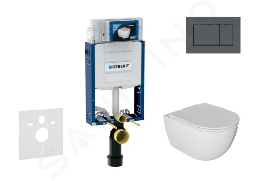 Geberit Kombifix Set předstěnové instalace, klozetu Oudee a sedátka softclose, tlačítko Sigma30, matná černá/černá, SANI15CA5104