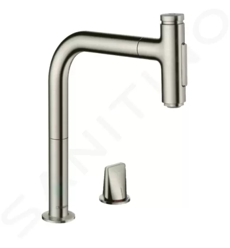 Hansgrohe M71 Dřezová baterie Metris Select s výsuvnou sprškou, 2-otvorová instalace, vzhled nerezu, 73819800