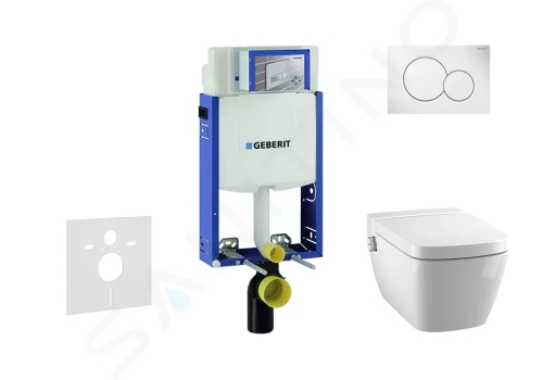 Geberit Kombifix Modul pro závěsné WC s tlačítkem Sigma01, alpská bílá + Tece One - sprchovací toaleta a sedátko, Rimless, SoftClose, 110.302.00.5 NT1