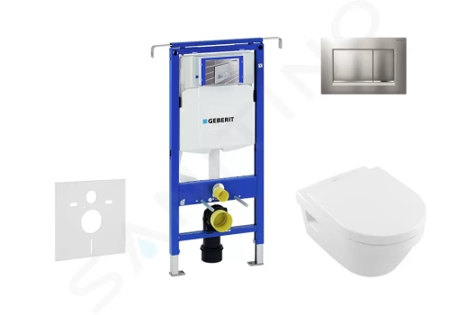 Geberit Duofix Modul pro závěsné WC s tlačítkem Sigma30, matný chrom/chrom + Villeroy Boch - WC a sedátko, DirectFlush, SoftClose, CeramicPlus, 111.355.00.5 NB7