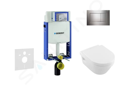 Geberit Kombifix Modul pro závěsné WC s tlačítkem Sigma30, lesklý chrom/chrom mat + Villeroy Boch - WC a sedátko, DirectFlush, SoftClose, CeramicPlus, 110.302.00.5 NB6
